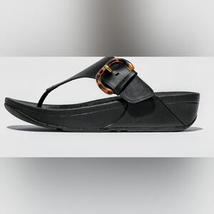 FitFlop Black Lulu Resin Buckle Leather Toe Post Women's Sandals Sz 7